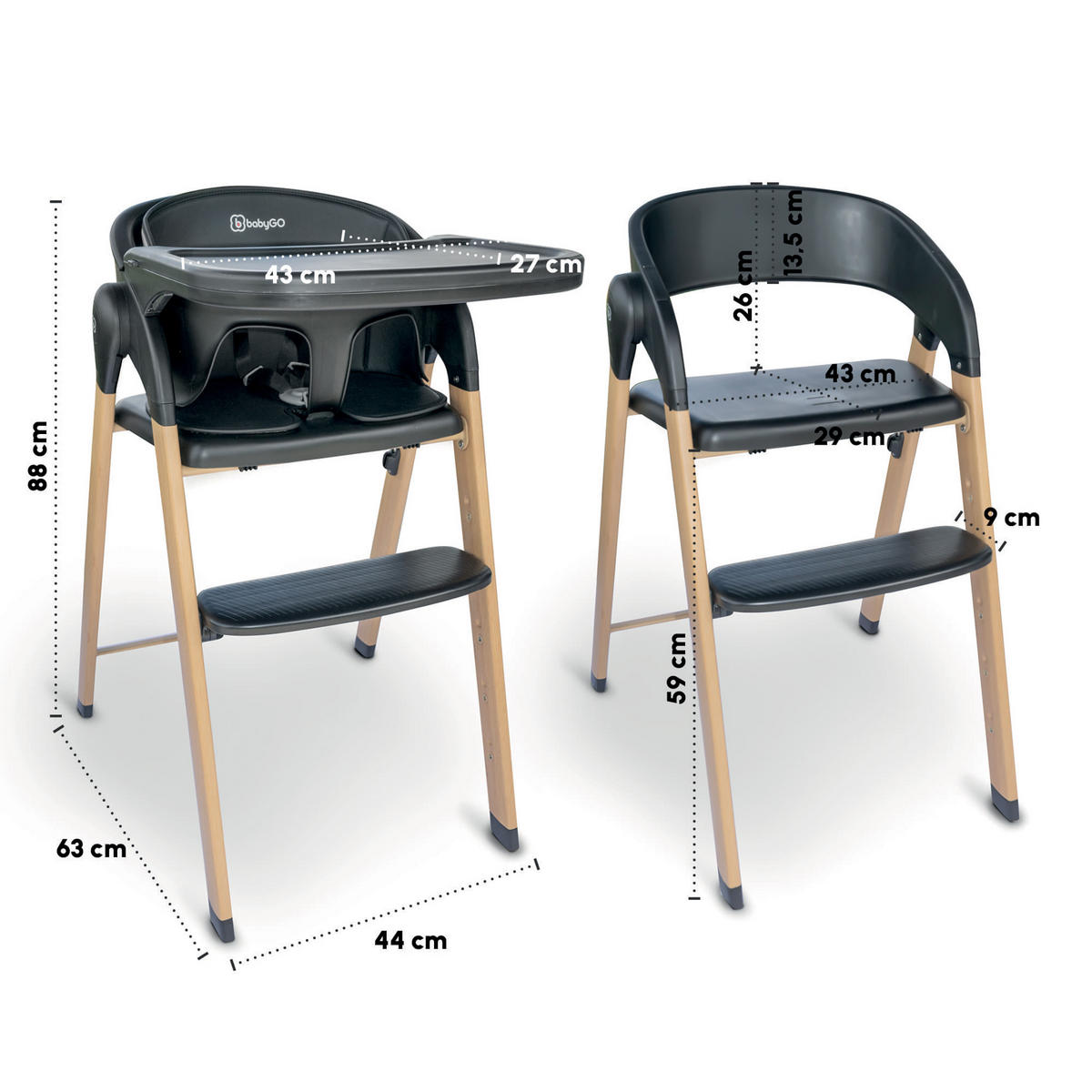 HOCHSTUHL-SET Levels Newborn - Schwarz, Metall (44/88/63cm) - BabyGo