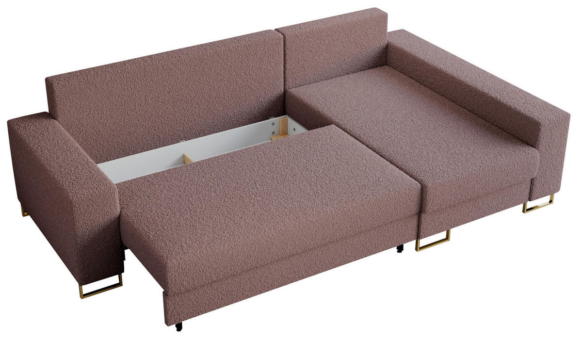 ECKSOFA Dorian Boucle Rosa - Goldfarben/Rosa, Textil/Metall (242/138cm) - MKS