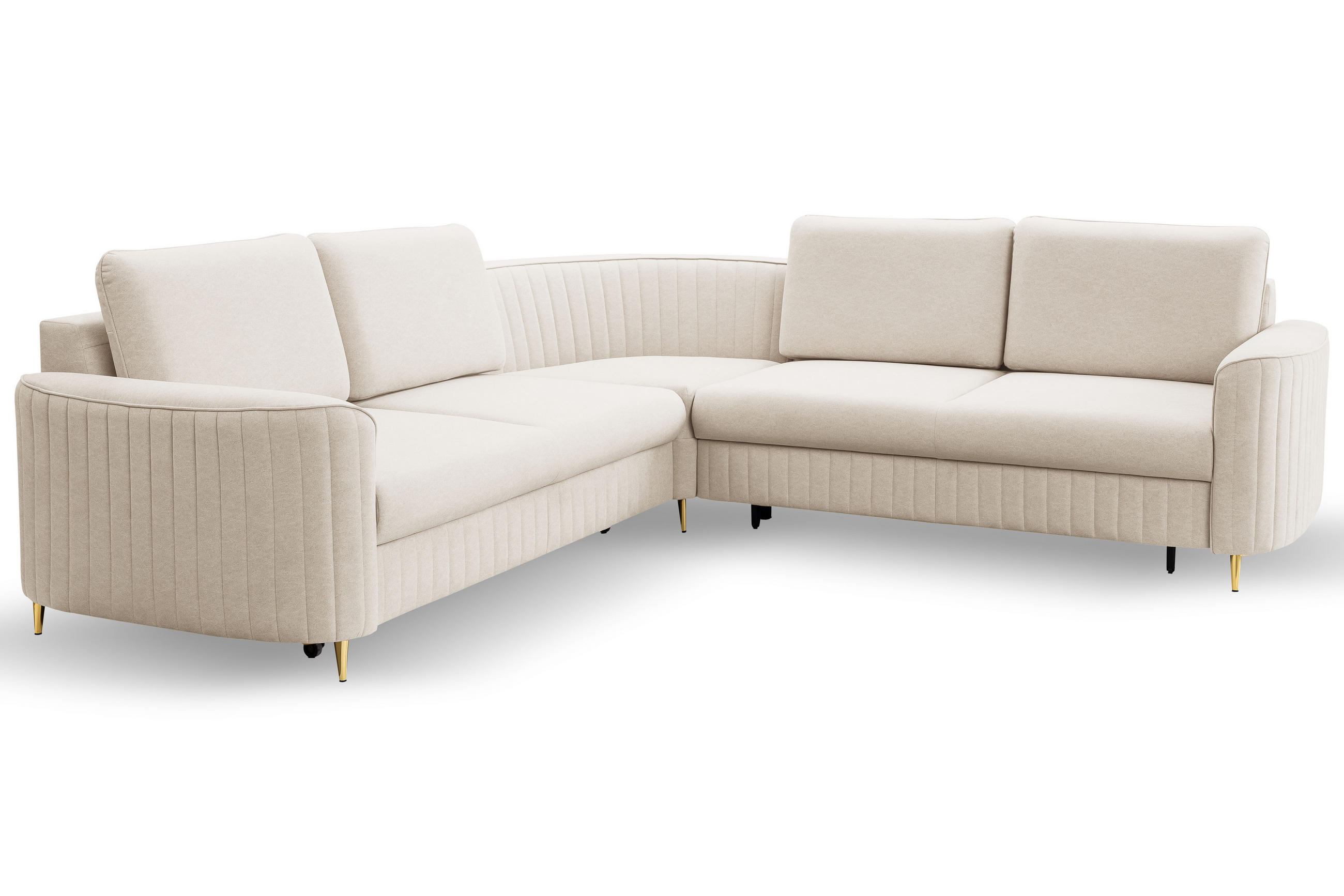 ECKSOFA LAREN, modernes Schlafsofa mit Stauraum, Plastikfüße, L-förmig, lose Rückenkissen freistehend, RECHTS 252x251x85 cm Cream - Creme, Holz/Textil (252/251cm) - DomoHome
