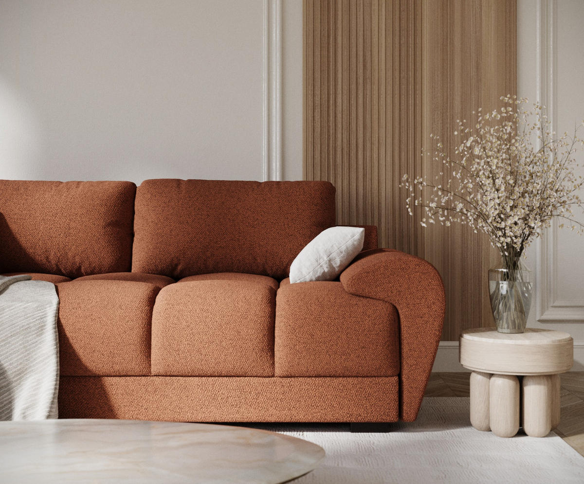 3-SITZER SOFA Peebles Kupferfarbe Webstoff - Schwarz/Kupferfarben, Holz/Holzwerkstoff (244/90/101cm) - Maison de Reve
