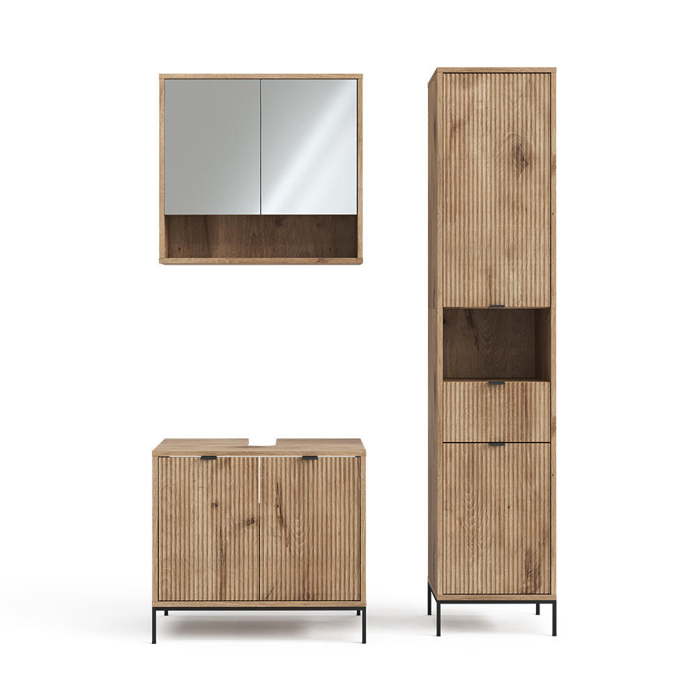 BADMÖBEL-SET Eliza Viking Oak 3 Teile, mit Hochschrank - Eiche Wotan, Holzwerkstoff (70/63/45cm) - Vicco