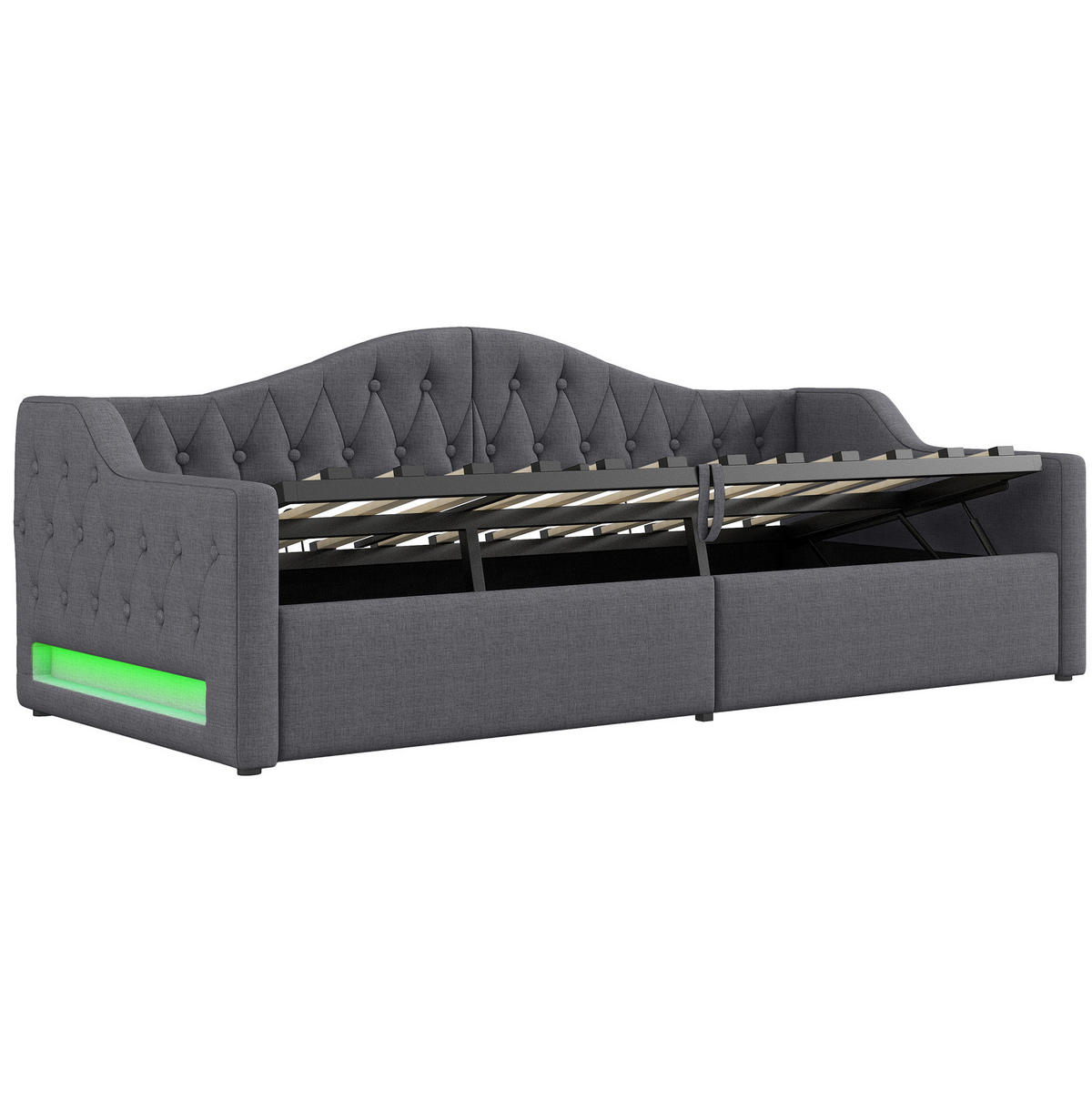 POLSTERBETT mit LED-Beleuchtung 90/200 cm mit Stauraum und gepolstertem Kopfteil - Grau, Holzwerkstoff (90/200cm) - BEAOK