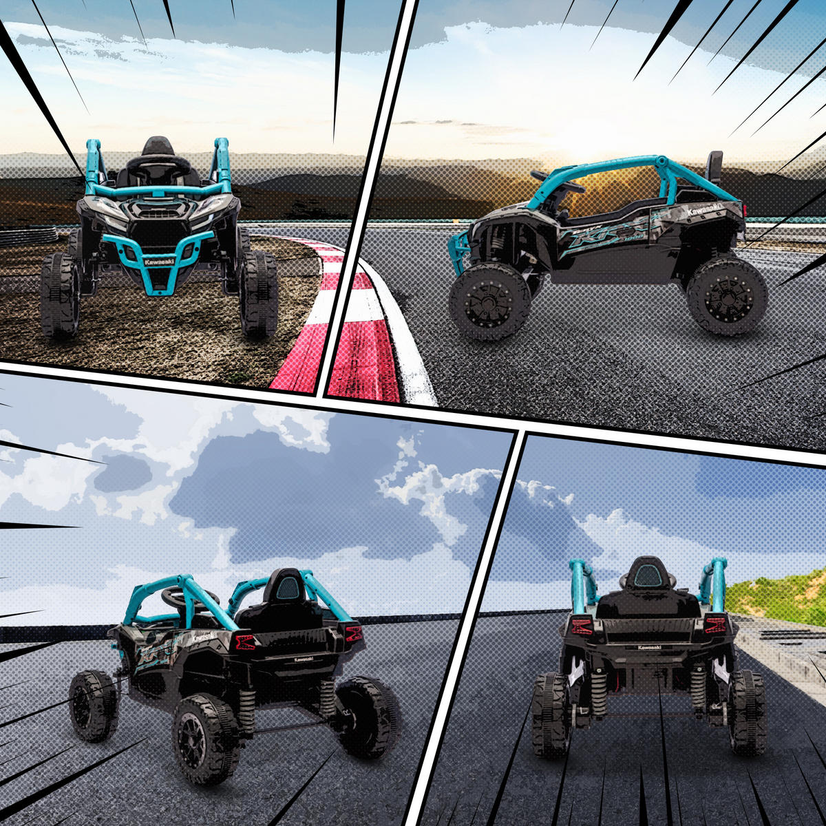 KINDER-ELEKTROAUTO 12V mit 2 Motoren Fernbedienung und LED-Leuchten - Blau, Kunststoff (100/64/56cm) - AIYAPLAY