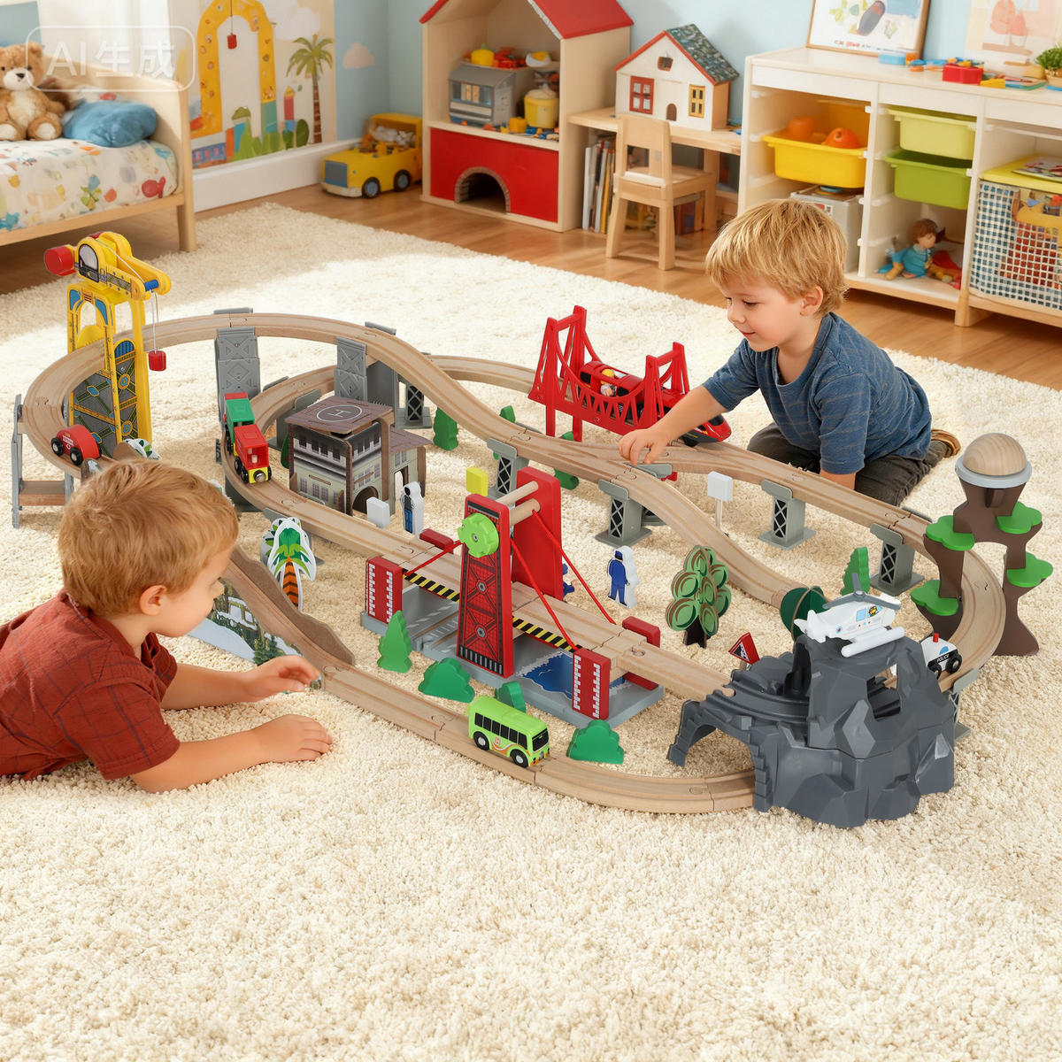 100 Stücke Holzeisenbahn-Set Buchenholz Kunststoff Naturholz - Multicolor, Holz (60/27.5/118cm) - AIYAPLAY