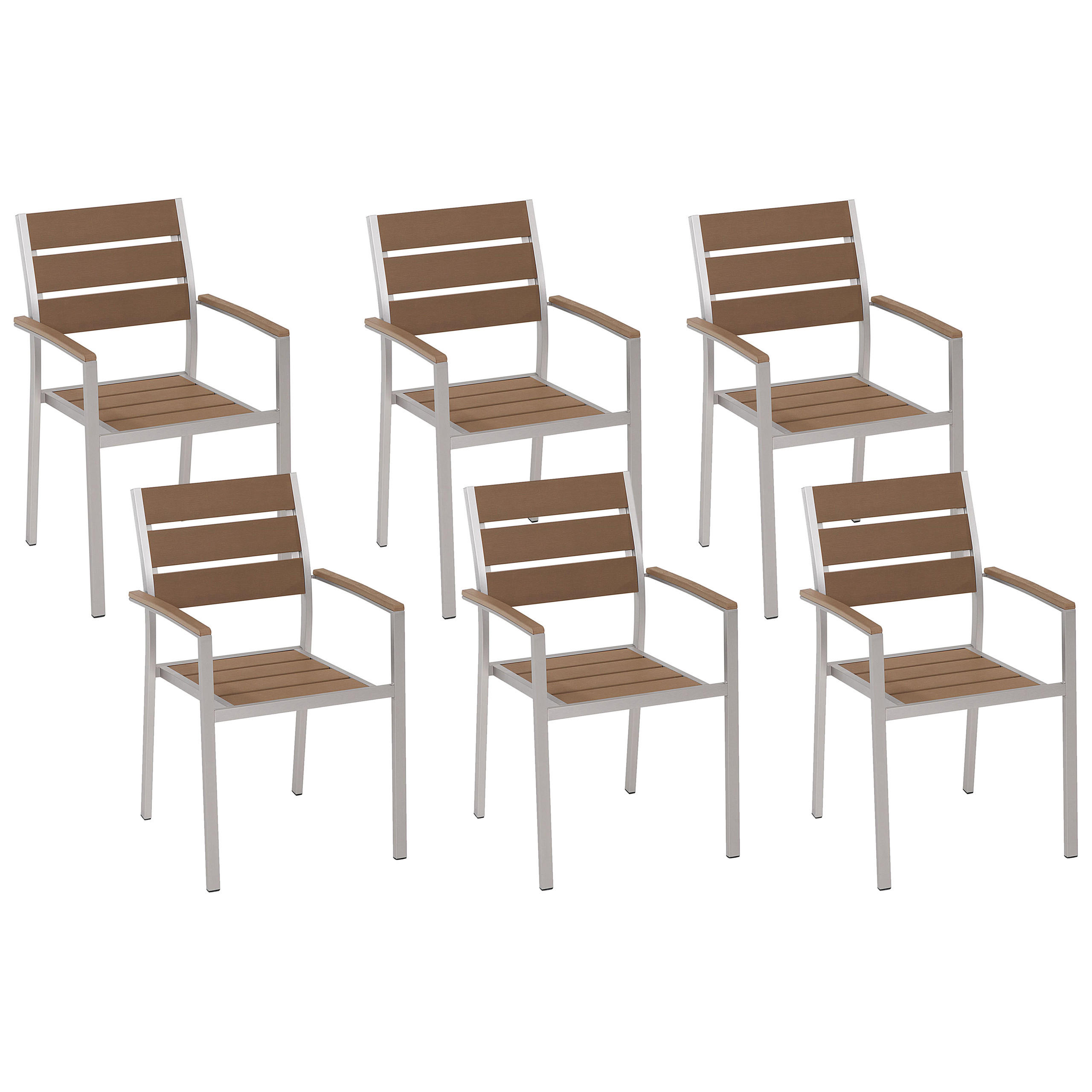 GARTENSTUHL 6er-Set Kunstholz braun Vernio - Braun, Kunststoff (54/88/57cm) - Beliani