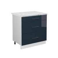 KÜCHENSCHRÄNKE Fame-Line Dunkelblau Hochglanz 80 cm mit 3 Schubladen, AP Marmor - Weiß/Dunkelblau, Holzwerkstoff (80/82/60cm) - Vicco