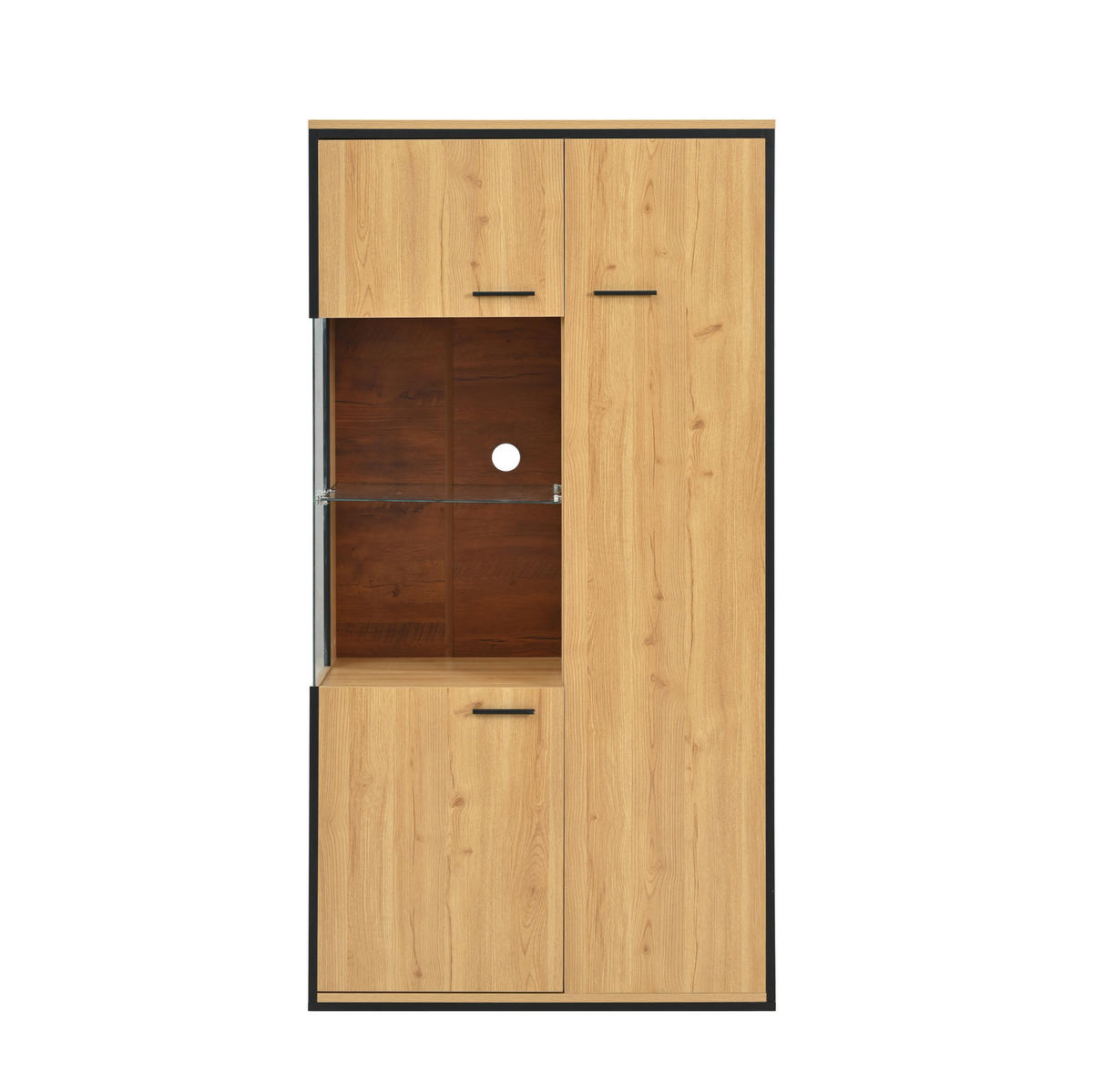 VITRINE 40/77,5/150 cm naturfarben aus MDF mit Glastür und LED - Naturfarben, Holzwerkstoff (77.5/150/40cm) - OKWISH