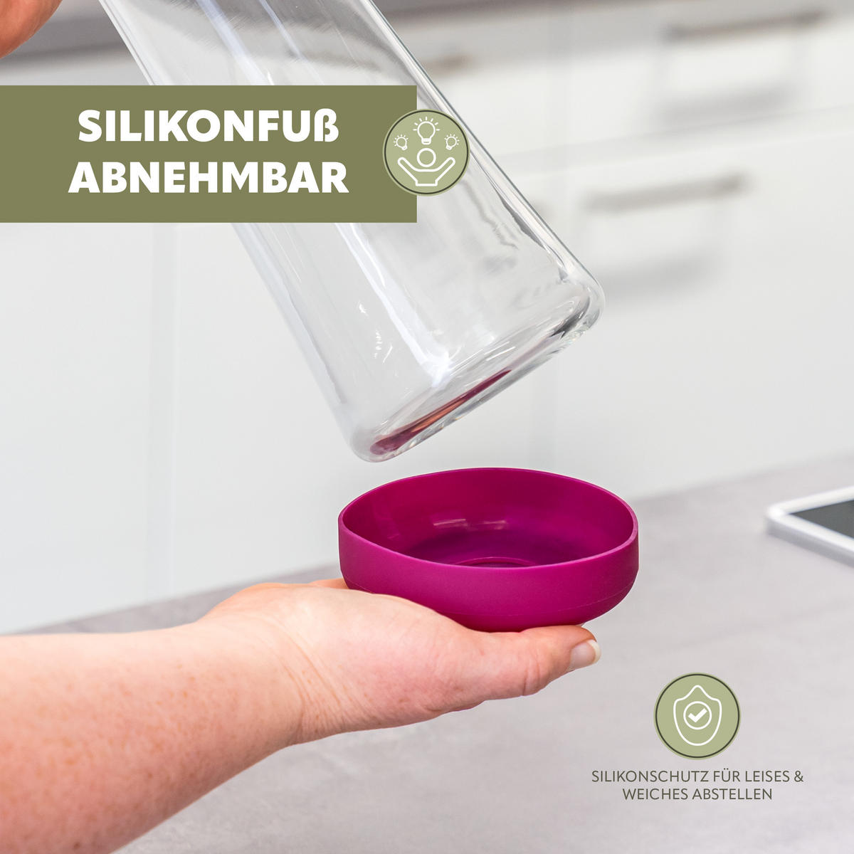 GLASKARAFFE 1 Liter CAROLA, lila, Edelstahl, Silikon - Magenta, Glas (1L) - bremermann
