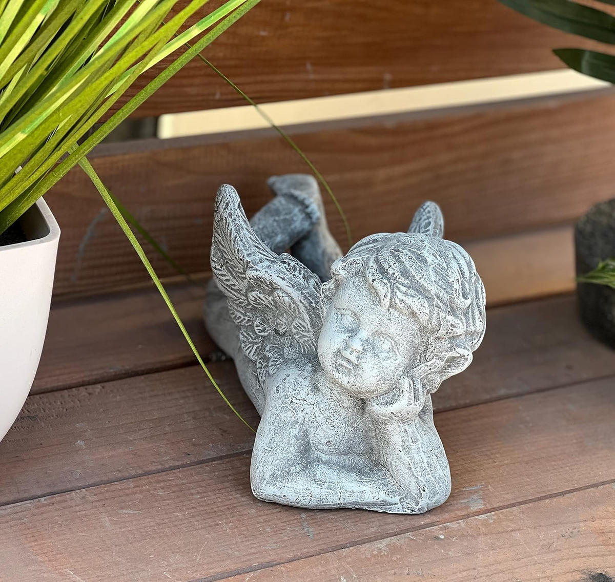 STEINFIGUR Engel auf Bauch liegend frostfest Steinguss - Grau, Stein (10/11/17cm) - stoneandstyle