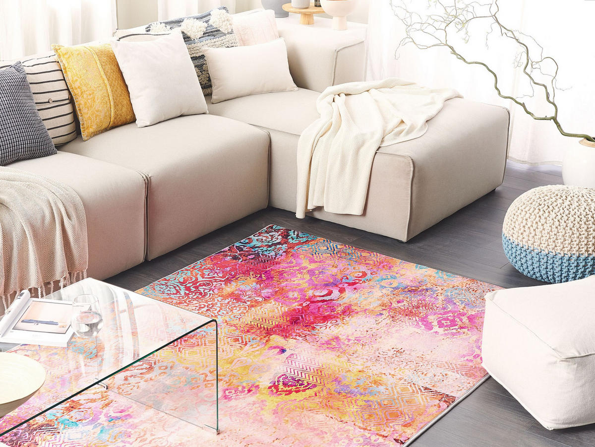 KURZFLOR-TEPPICH Isparta 200/140 cm - Multicolor, Kunststoff (140/200cm) - Beliani