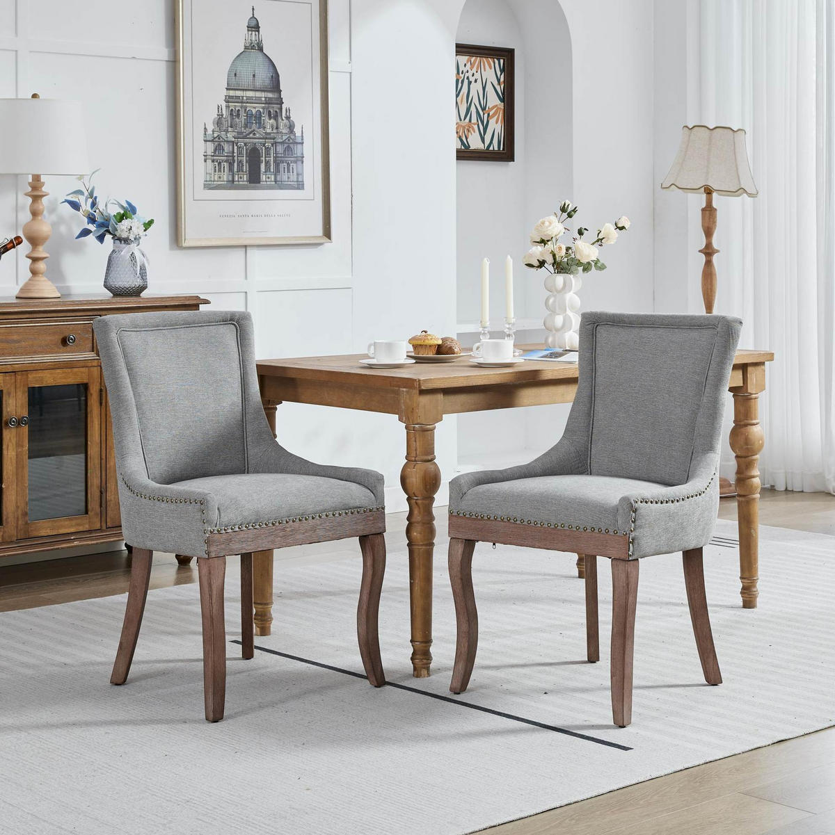 ESSZIMMERSTUHL 2er-Set mit hoher Rückenlehne Chenille Gray - Grau, Holz (55/92.5/61cm) - Meubliv