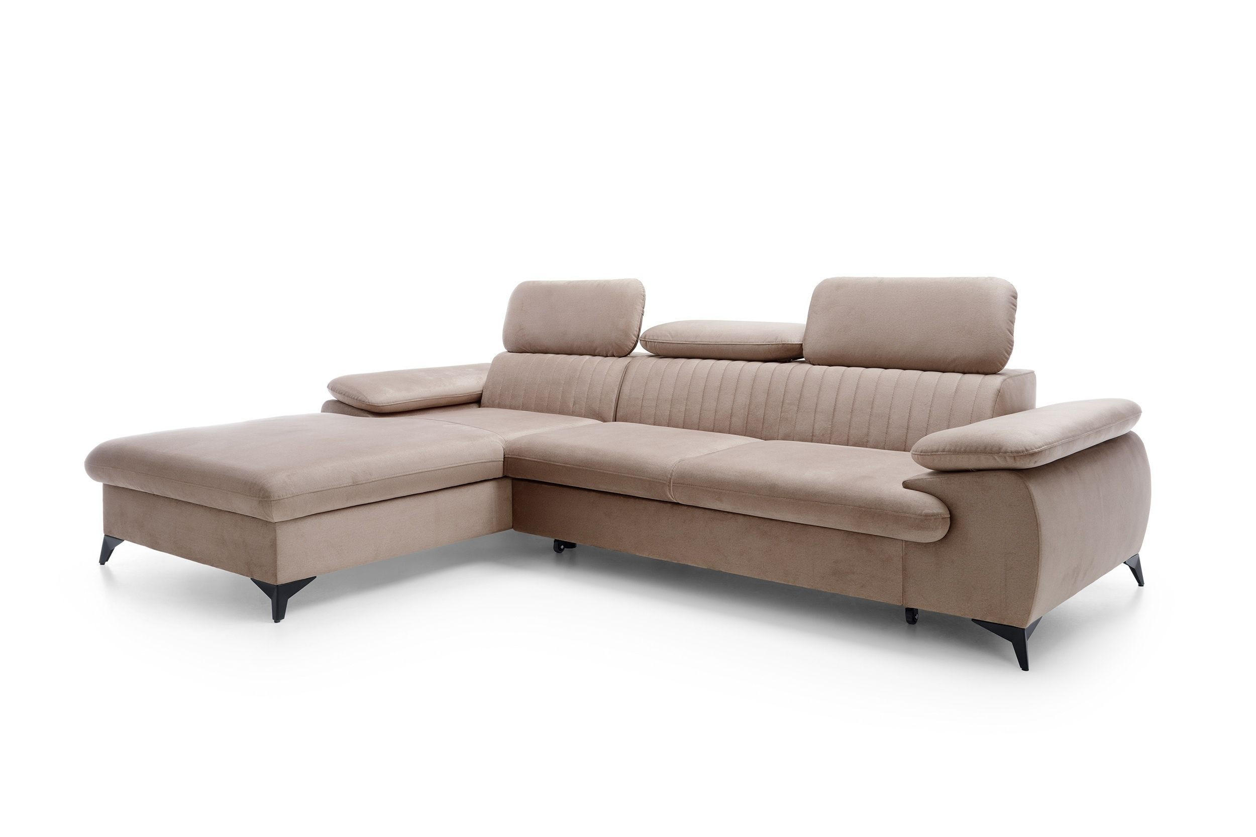 ECKSOFA FIORE Braun Velours-Stoff mit Schlaffunktion - Braun, Holz (280/193cm) - MASSENO