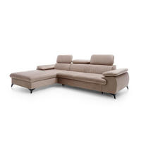 ECKSOFA FIORE Braun Velours-Stoff mit Schlaffunktion - Braun, Holz (280/193cm) - MASSENO
