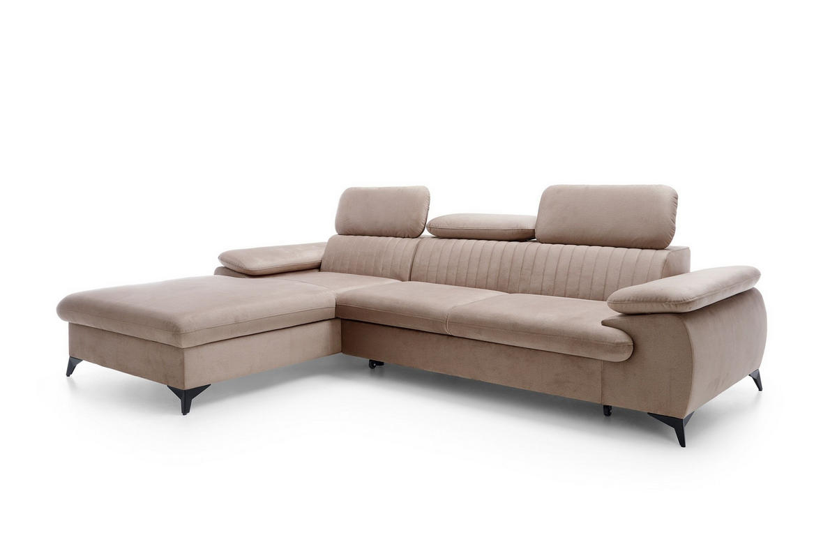 ECKSOFA FIORE Braun Velours-Stoff mit Schlaffunktion - Braun, Holz (280/193cm) - MASSENO