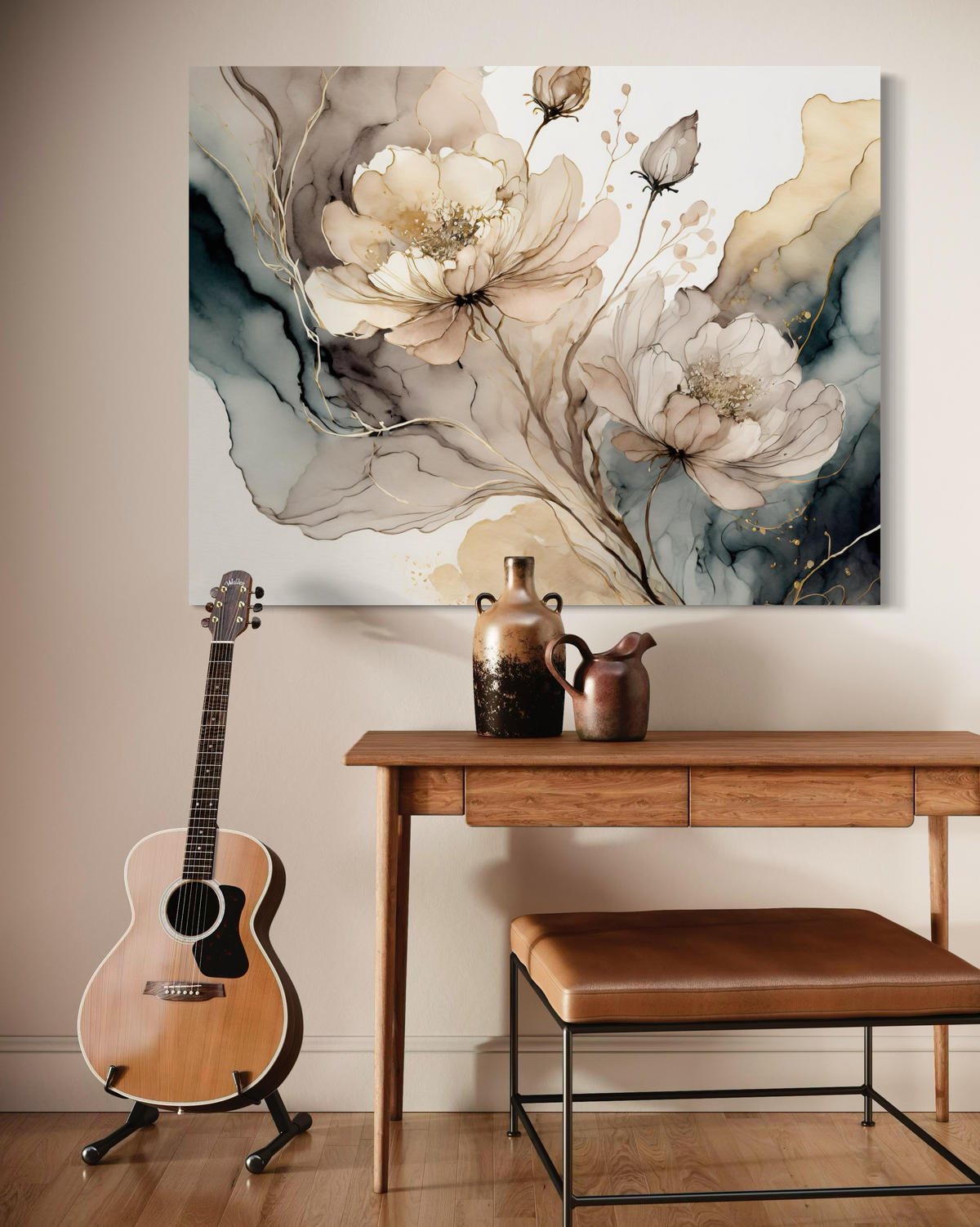 WANDBILD aquarell blumen abstraktion - Beige, Textil (60/40cm) - Feeby