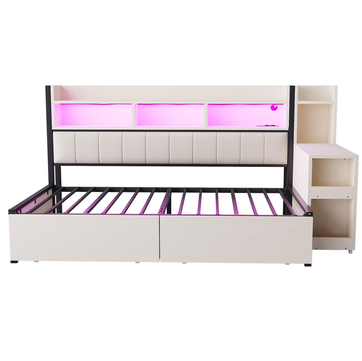 MULTIFUNKTIONSBETT aus Metall und Holz 90x200 cm Weiß mit Schubladen, Schreibtisch und Steckdosen - Weiß, Metall (90/200cm) - IVMEU