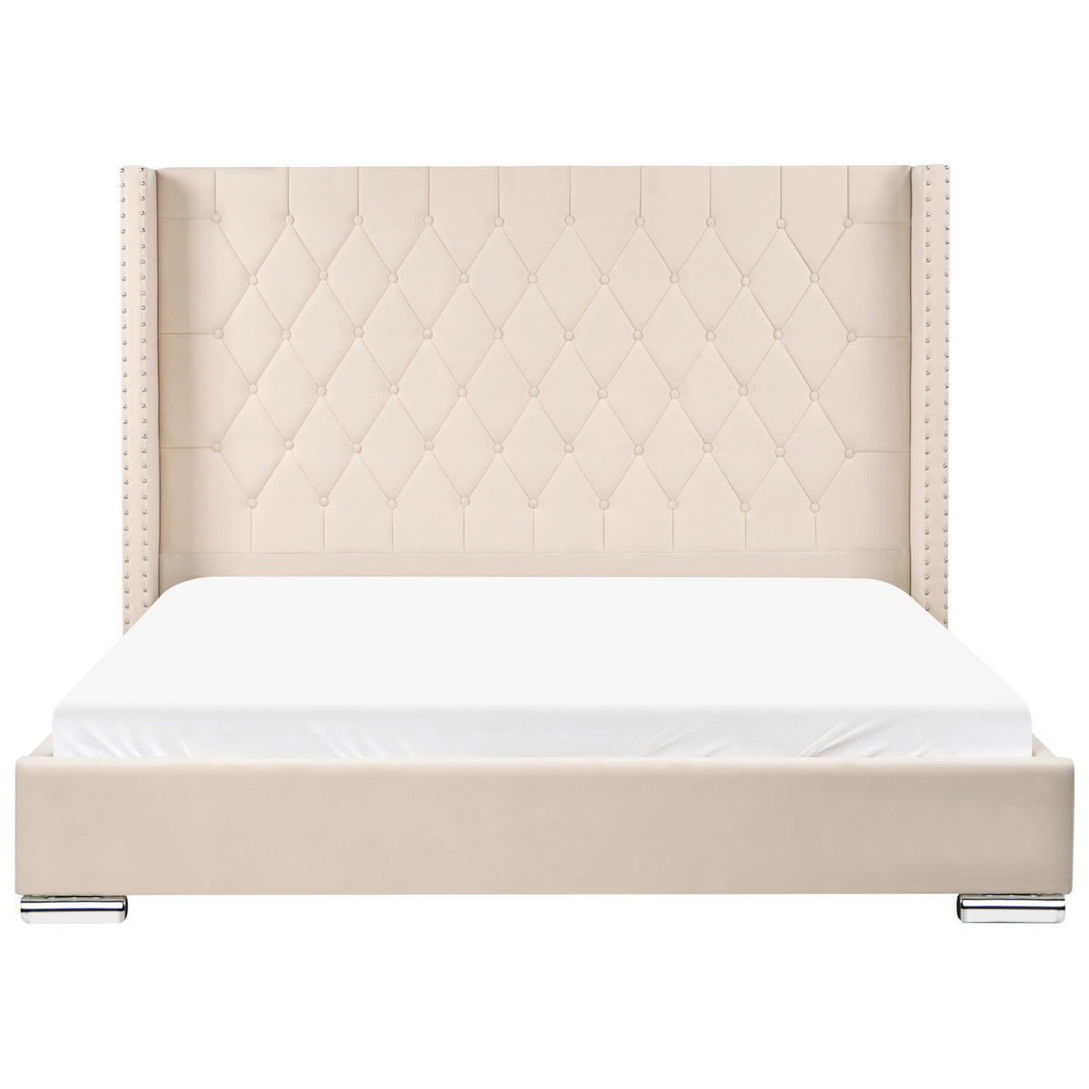 BETT mit Lattenrost 180/200 cm Samtstoff Cremeweiß Lubbon - Creme, Textil (180/200cm) - Beliani