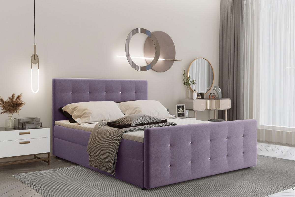 BOXBETT Mit Bettkasten Matratze Topper AMOR Lila 180x200 cm H3-Bonell - Lila, Holz/Textil (180/200cm) - Kaiser Möbel
