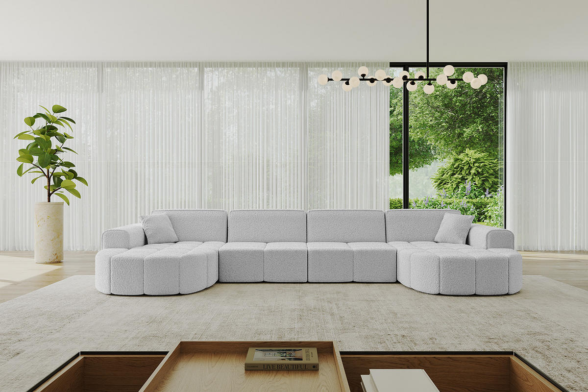 WOHNLANDSCHAFT LIVO-U2 - 400x173x79,5 cm Hellgrau - Hellgrau, Holzwerkstoff/Textil (400/79/173cm) - ALTDECOR