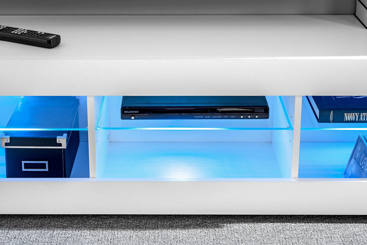 WOHNWAND TIVOLI SET3-WHITE/WHITE+BLU Offener Raum Weiß Weiß - Weiß, Glas/Holzwerkstoff (240/195/35cm) - Komodee