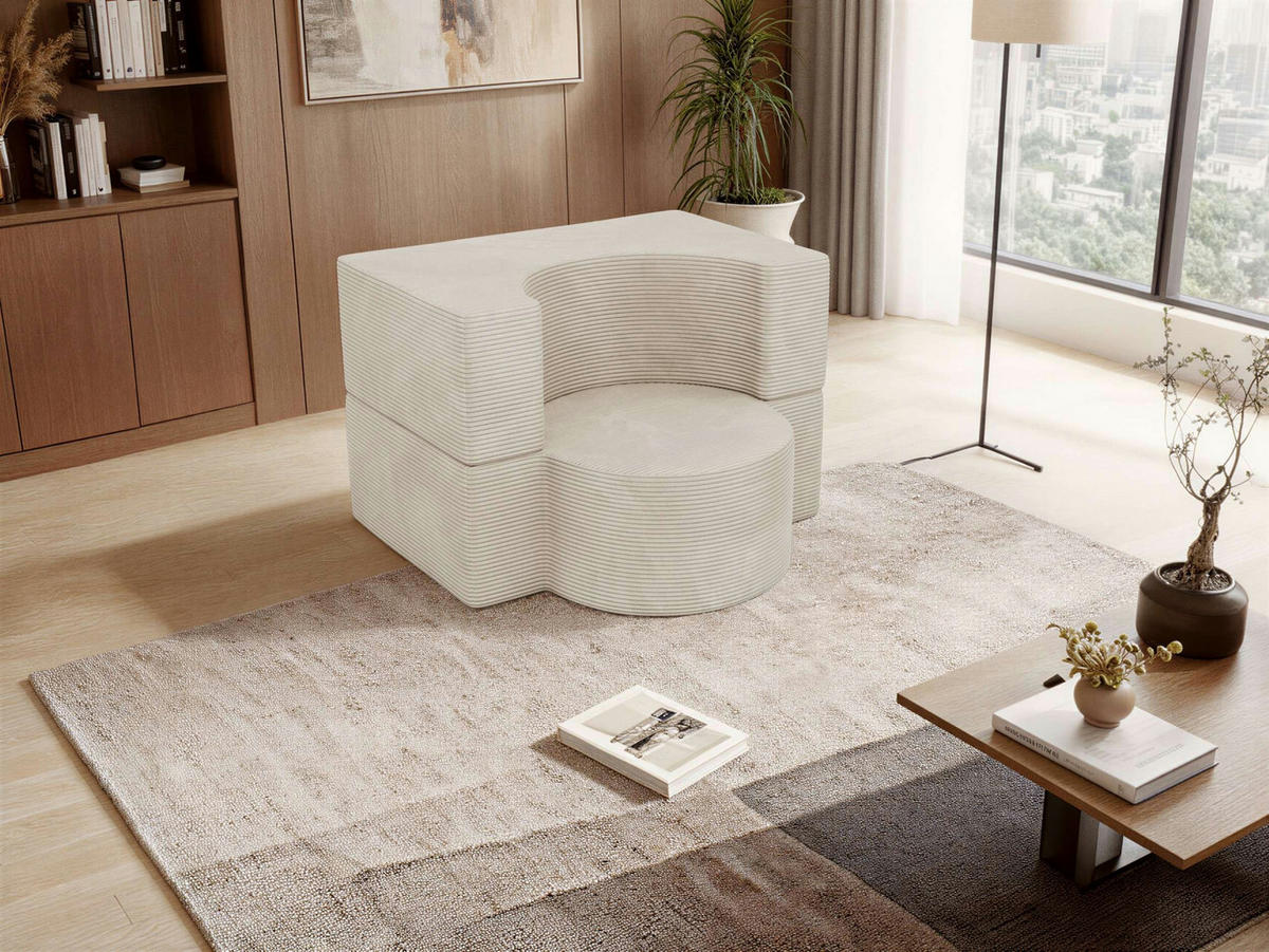 1-SITZER BODENSOFA SANOA - Creme Cord - Creme, Textil (100/68/96cm) - MKS