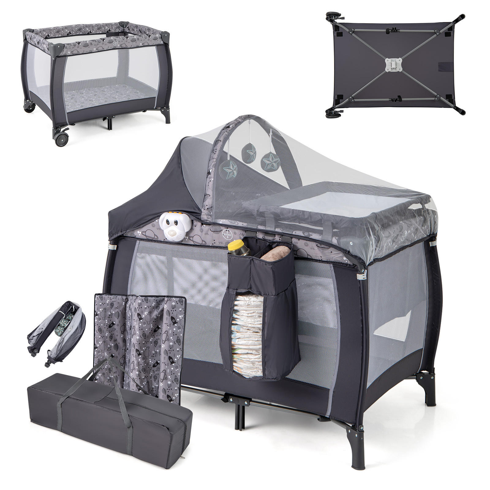 BABYBETT Grau - Grau, Textil - COSTWAY