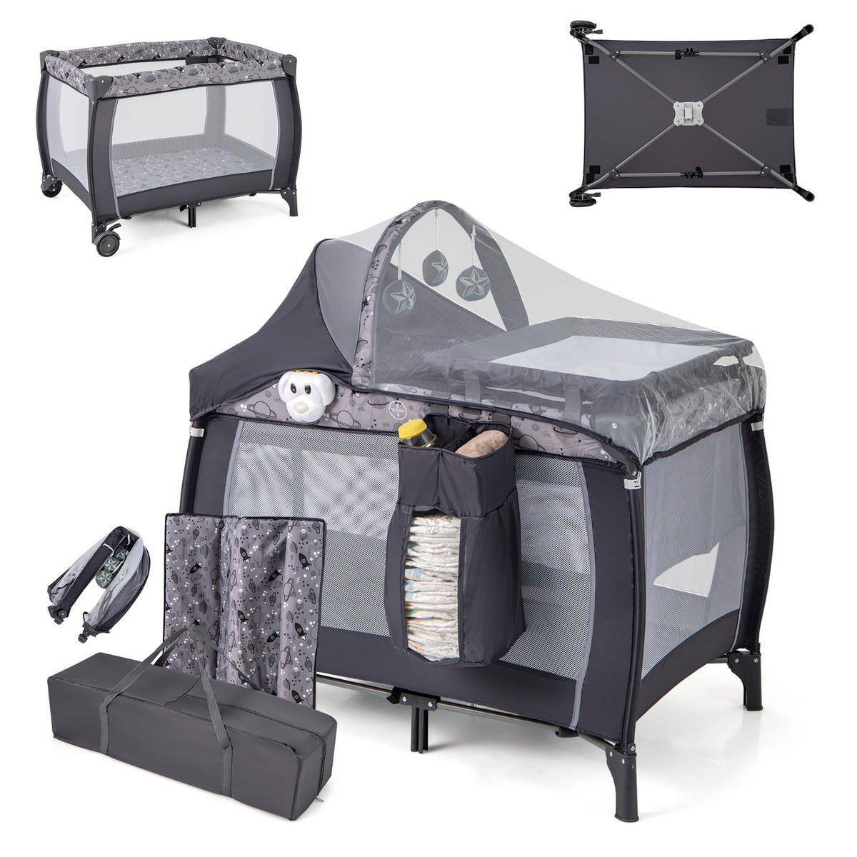 BABYBETT Grau - Grau, Textil - COSTWAY