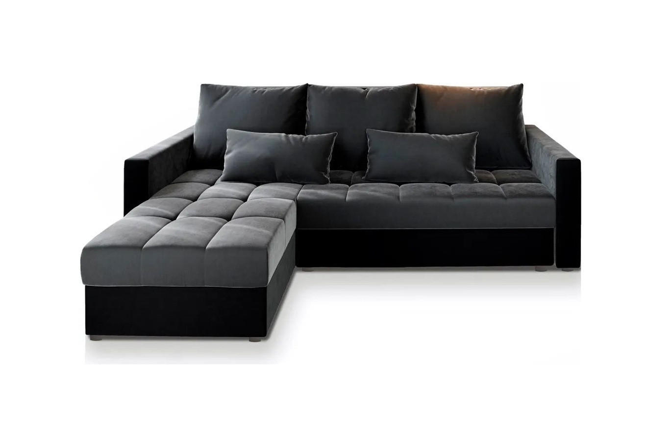 ECKSOFA KOS PIK Grau Plüsch-Stoff mit Schlaffunktion - Schwarz/Grau, Holz (220/140cm) - MASSENO