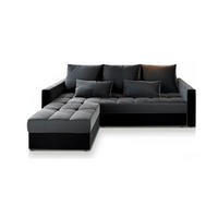ECKSOFA KOS PIK Grau Plüsch-Stoff mit Schlaffunktion - Schwarz/Grau, Holz (220/140cm) - MASSENO