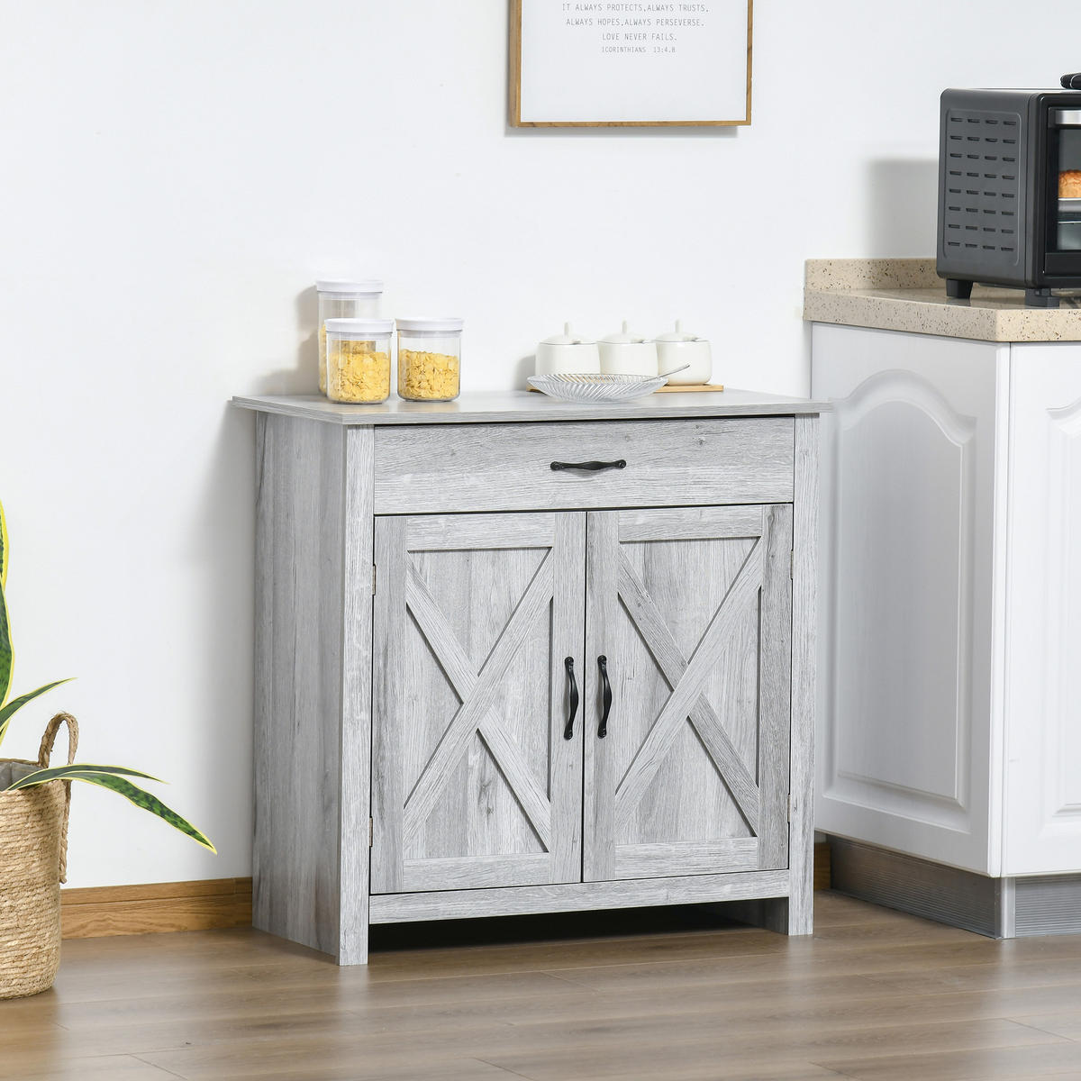 SIDEBOARD Hellgrau Holzoptik 80/39,7/80 cm - Grau, Holz (80/80/39.7cm) - PANGIVO