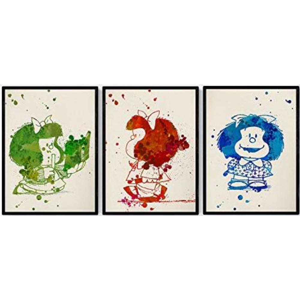 POSTER Set Mit 3 Mafalda Aquarell 30X40cm Schwarzer Rahmen - Schwarz, Papier (30/5/40cm) - Nacnic