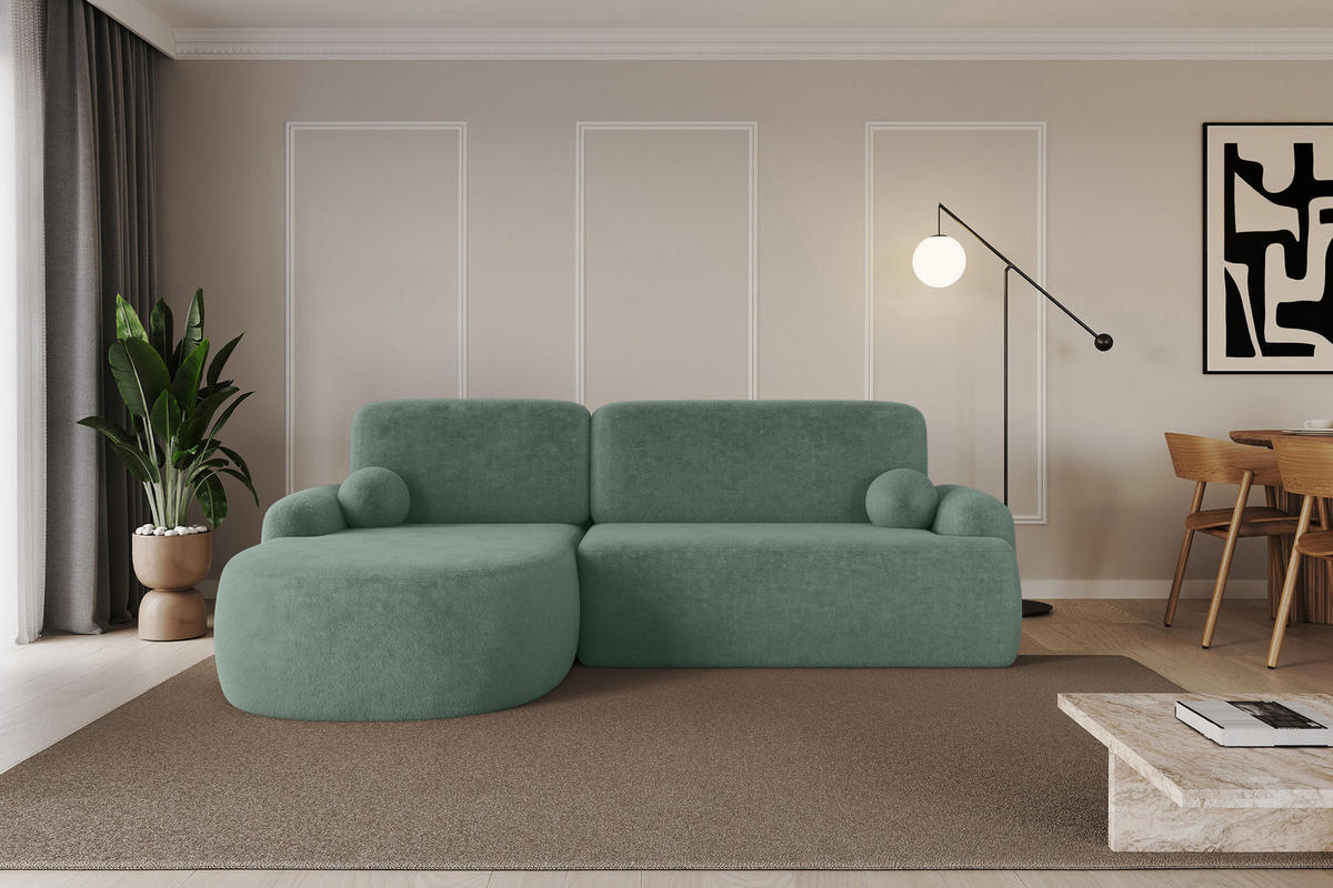 ECKSOFA mit Schlaffunktion und Bettkasten LIRA-L - 264x172x89 Salbeigrün - Mintgrün, Holzwerkstoff/Textil (264/172cm) - ALTDECOR