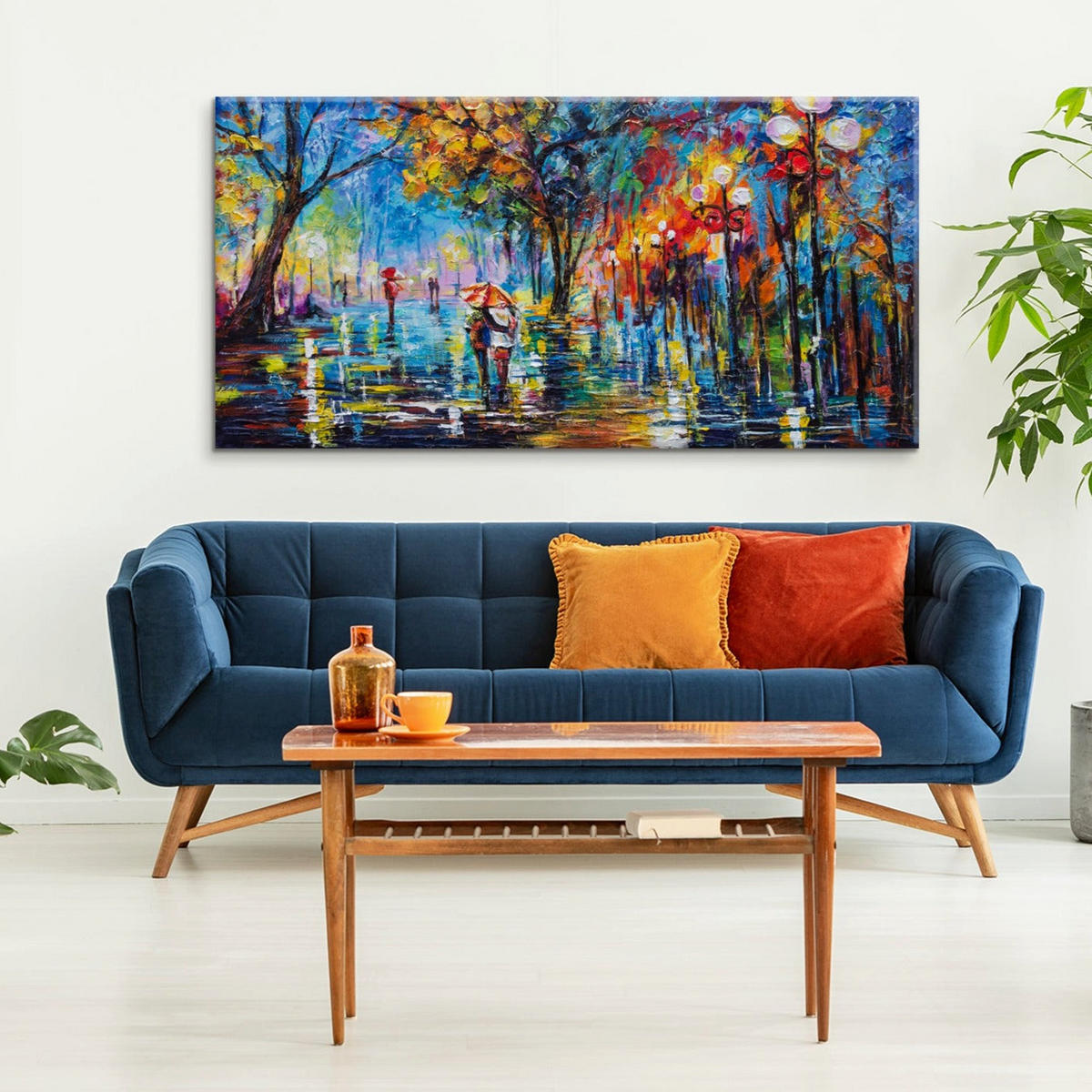 GEMÄLDE Herbstliche Allee auf Keilrahmen 200x100 cm - Blau, Holz (200/100cm) - YS-art gallery