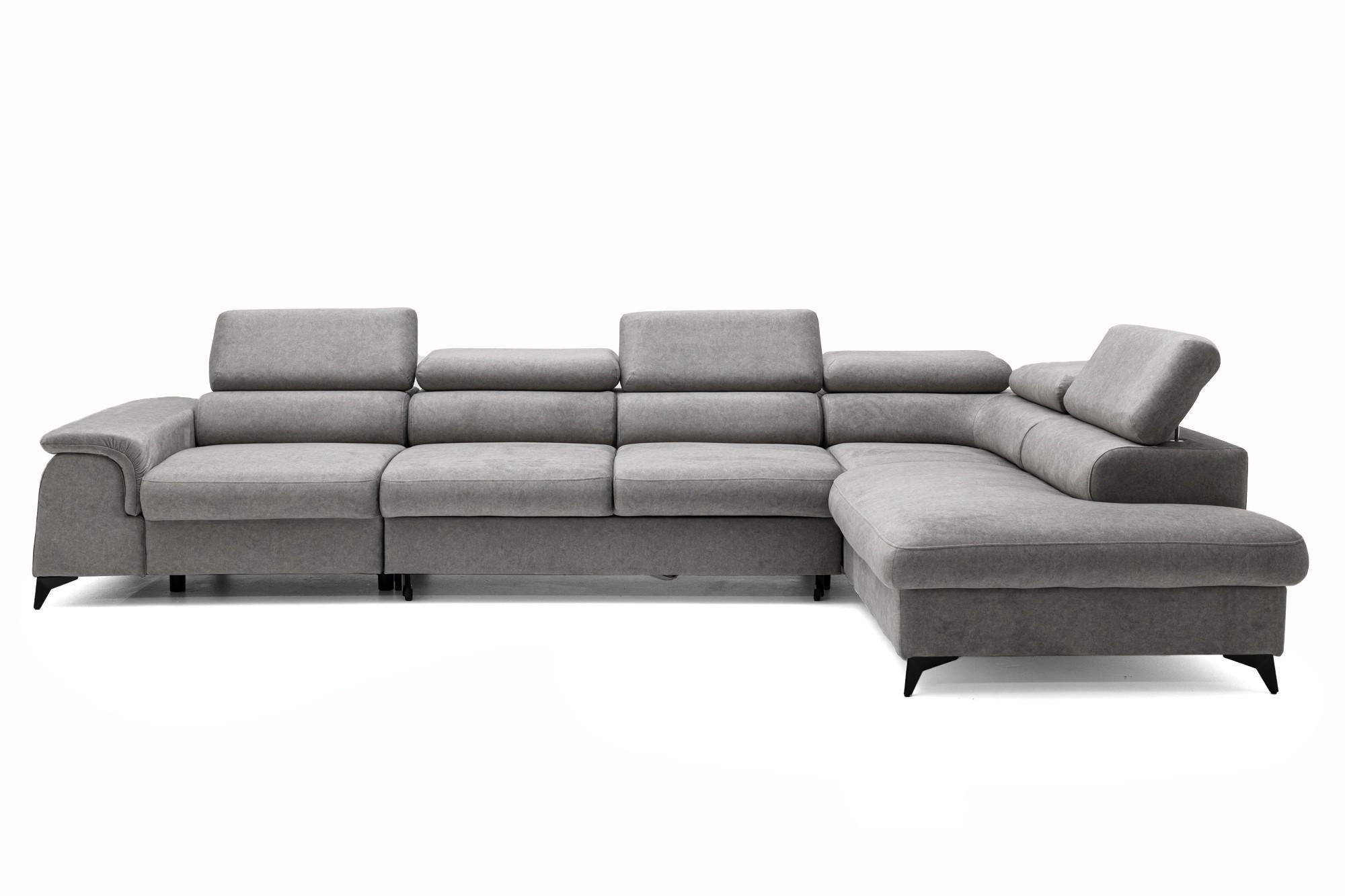 ECKSOFA Plaza Maxi Grau mit Schlaffunktion und Bettkasten 6x verstellbare Kopfstützen - Grau, Textil (350/203cm) - Muffo