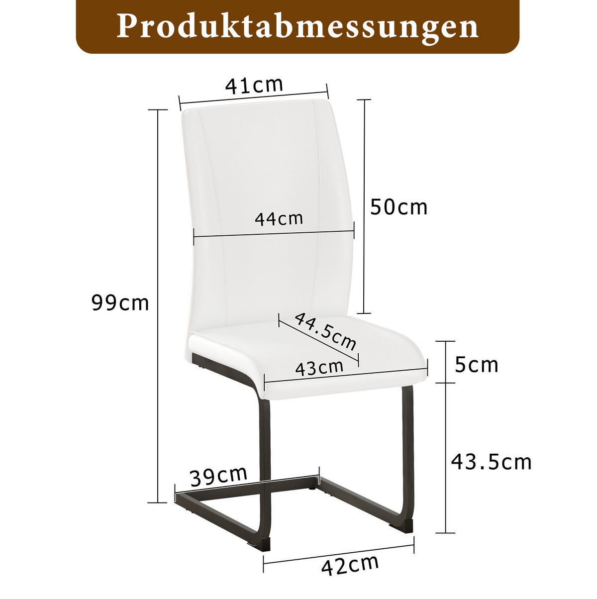 ESSZIMMERSTUHL 2er-Set Kunstleder Weiß mit Metallgestell Schwarz - Weiß, Metall (44.5/99/43cm) - Meubliv