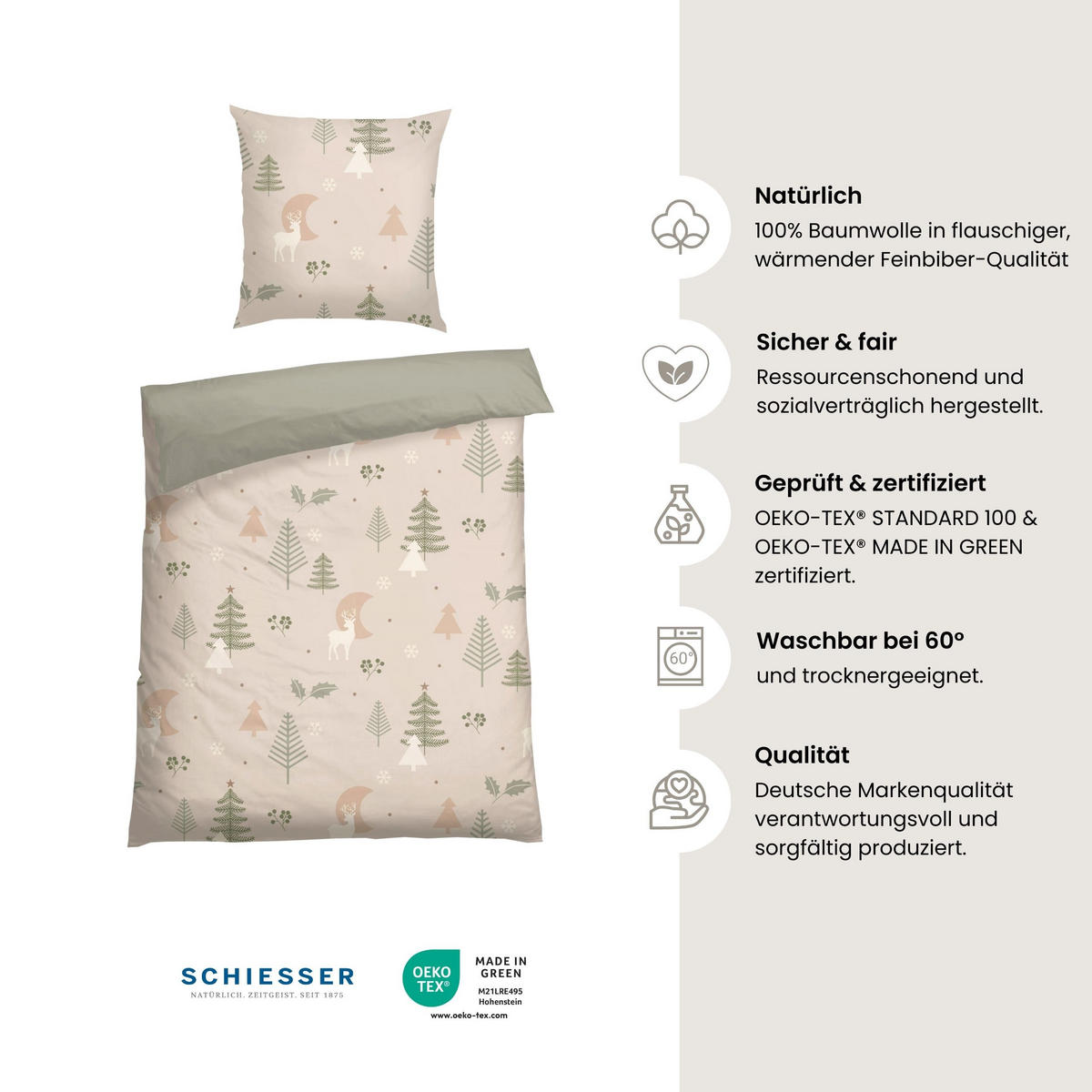 BETTWÄSCHESET Uma - Feinbiber - 2-teilig - 155 x 220 cm - Sand - Sandfarben, Textil (155/220cm) - SCHIESSER