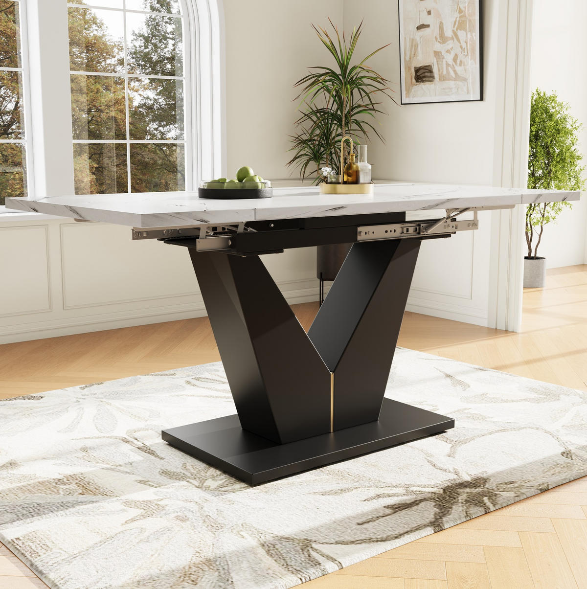 ESSTISCH 99-159/75/75 cm weiß schwarz ausziehbar mit V-Fußgestell aus MDF Metall - Weiß, Holzwerkstoff (99/75/75cm) - OKWISH