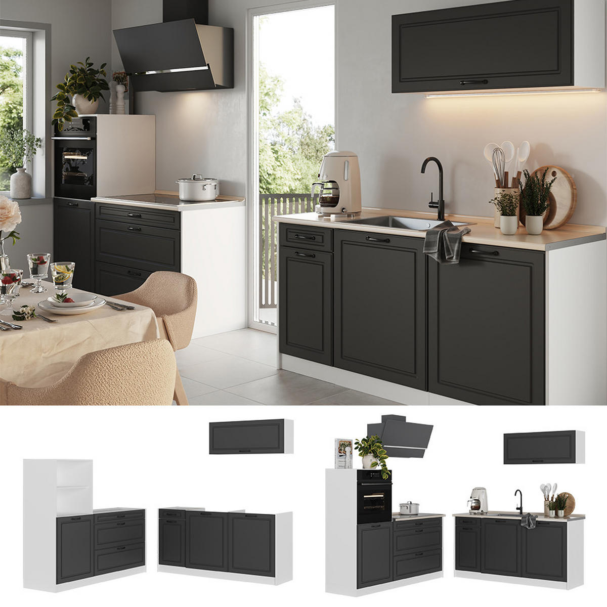 KUCHYNKA R-Line, Antracitový vidiecky dom/biely, 160 cm antrasiitti työtaso - biela/antracitová, kompozitné drevo (160/143/60cm) - Vicco