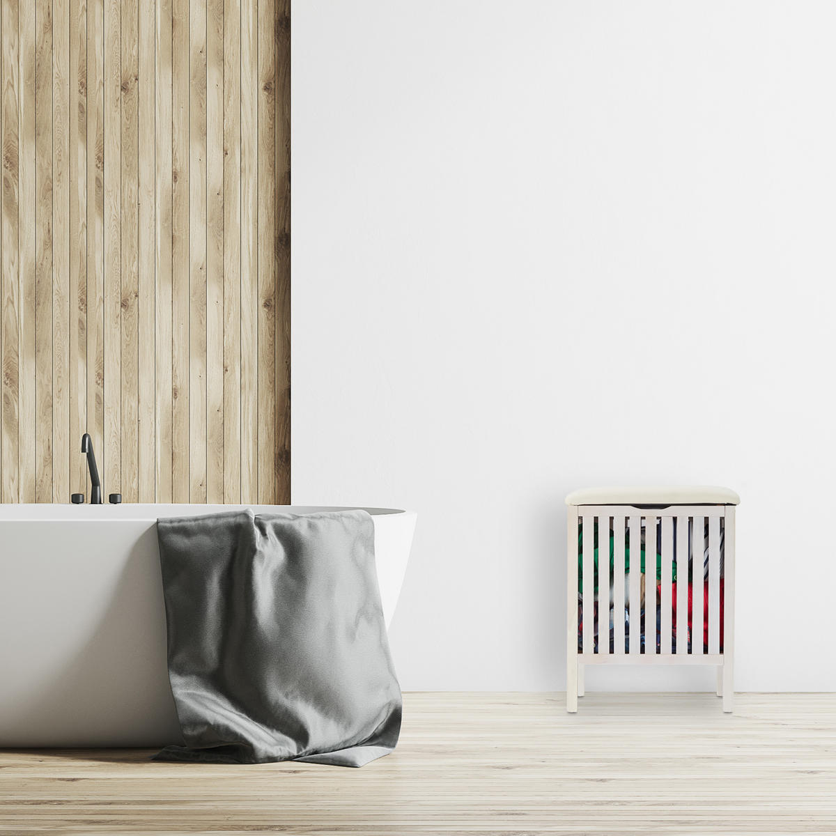 WÄSCHEKORB - Weiß, Holz/Holzwerkstoff (41/53/41cm) - Relaxdays