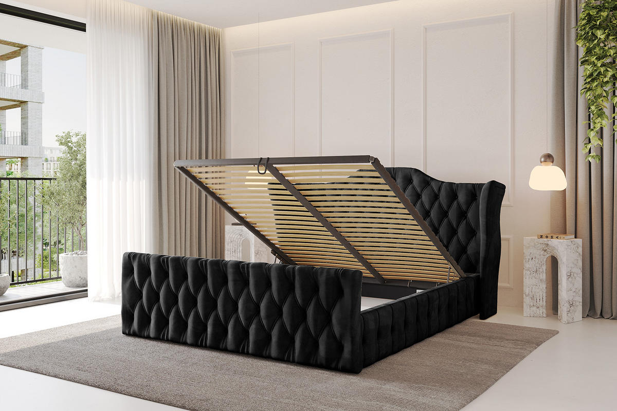 POLSTERBETT mit Bettkasten, Fußteil und Lattenrost, Boxbett mit Matratze H3/H4 - MODY-Z 120x200 Schwarz - Schwarz, Holzwerkstoff/Textil (120/200cm) - ALTDECOR