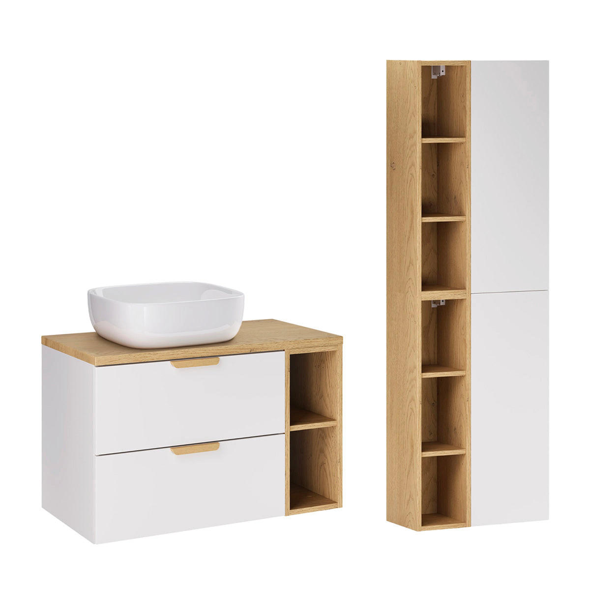 KOUPELNOVÝ NÁBYTEK 80.6cm Oria 2er-Set Bílá - bílá, kompozitní dřevo (80.6/50/46.5cm) - Petits-meubles