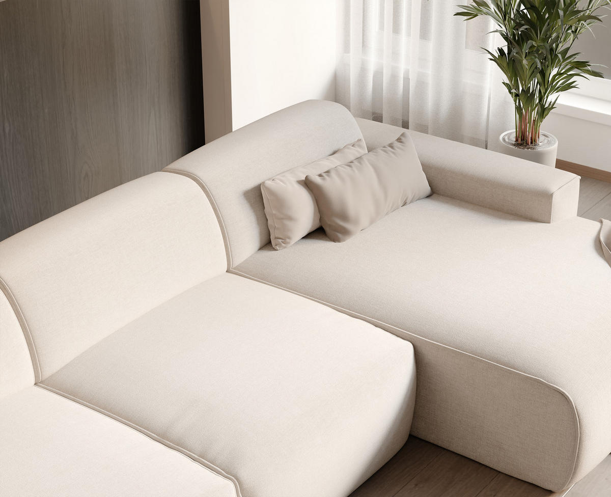 ECKSOFA DOVE Chenille-Stoff in Beige - Beige, Holzwerkstoff/Kunststoff (250/90cm) - Idohome
