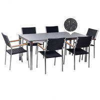 GARTENMÖBEL SET 6-Sitzer Keramik-Glas Granit Optik Rattan schwarz Cosoleto/Grosseto - Silberfarben/Schwarz, Glas - Beliani