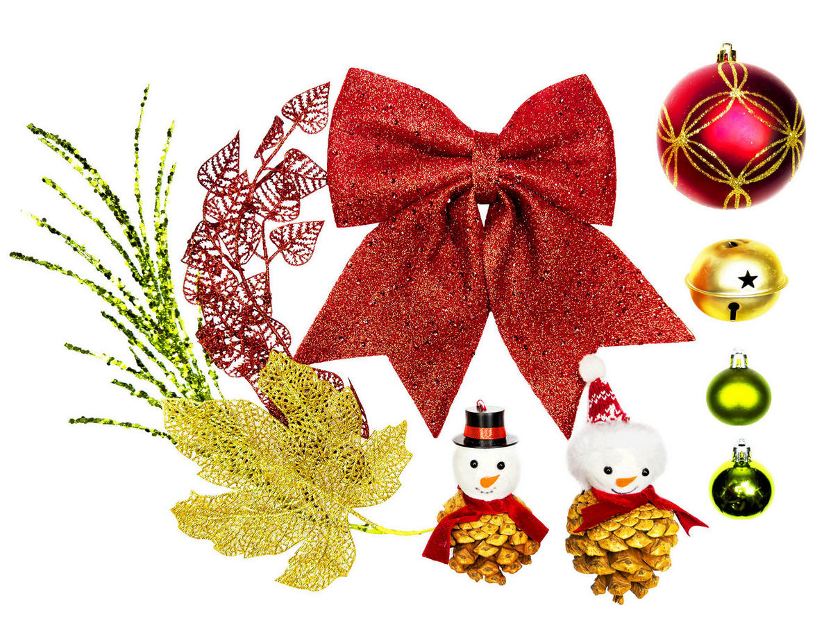 LAALU CHRISTBAUMKUGEL-SET 31 Stück in Box SNOWBIRD für Weihnachtsbaum bis zu 100 cm - Rot/Goldfarben, Holzwerkstoff/Kunststoff (20/12/30cm) - LAALU