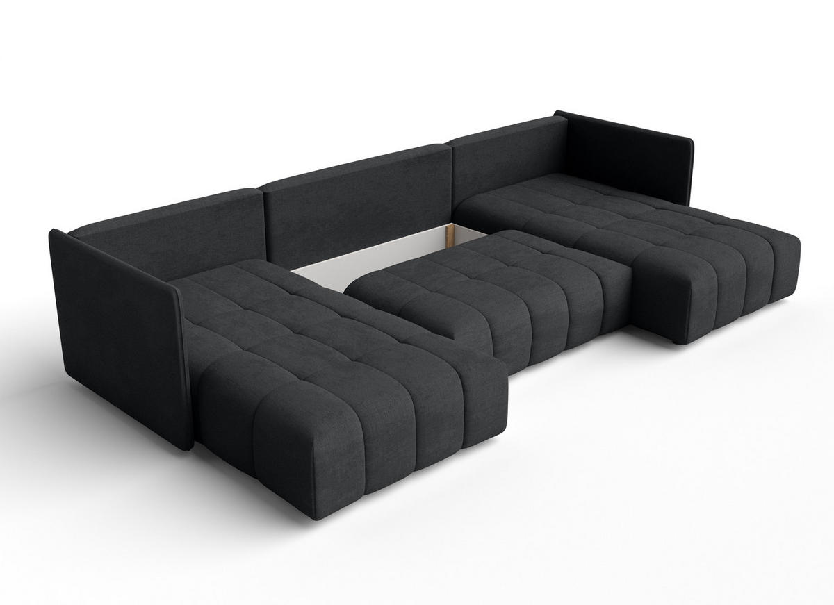 WOHNLANDSCHAFT Veliro U Dunkelgrau 353/180/83 cm mit Schlaffunktion und Bettkasten - Schwarz/Grau, Kunststoff/Textil (353/83/180cm) - AX Living