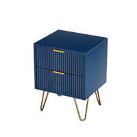 NACHTSCH- 2 Schubladen - Beine aus Metall - Marineblau - Blau, Holz (40/70/60cm)