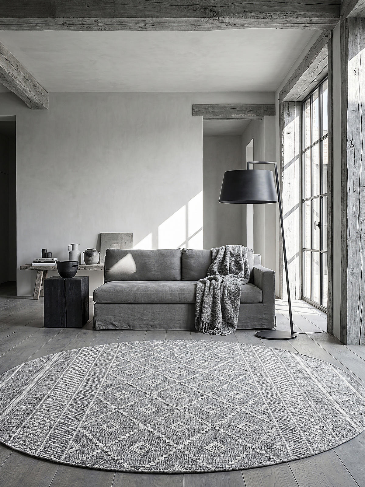 TEPPICH Flachgewebe ESERA Ethno-Rauten Polypropylen Grau 120 x 120 cm - Grau, Textil (120/120cm) - KADIMA DESIGN
