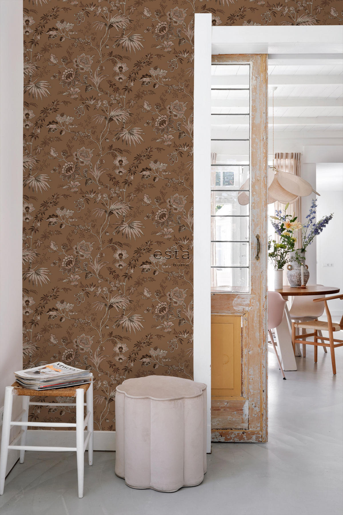 TAPETE Blumenmuster 50 x 900 cm - Braun, Papier (50/900cm) - ESTAhome