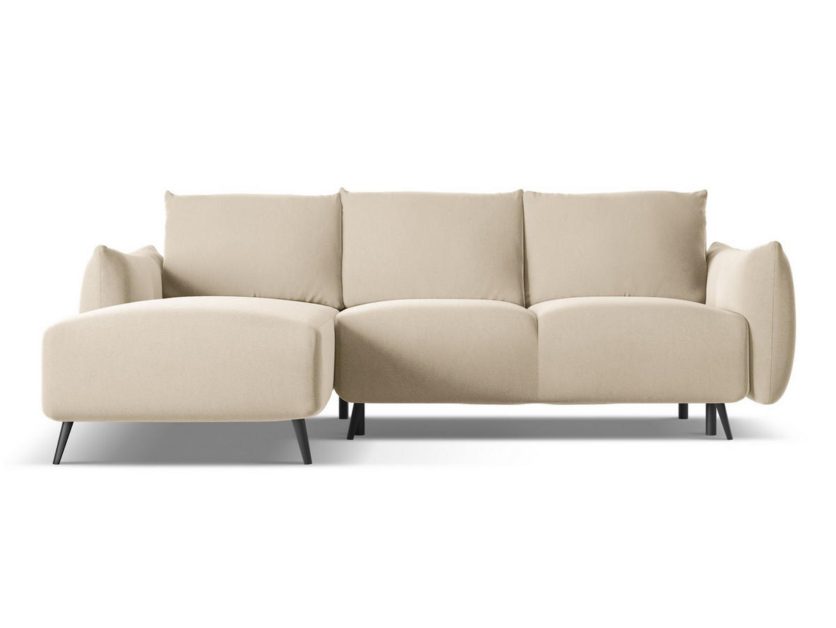 ECKSOFA mit Schlaffunktion Samt Stoff Beige - Beige/Creme, Textil/Metall (162/242cm) - Makamii