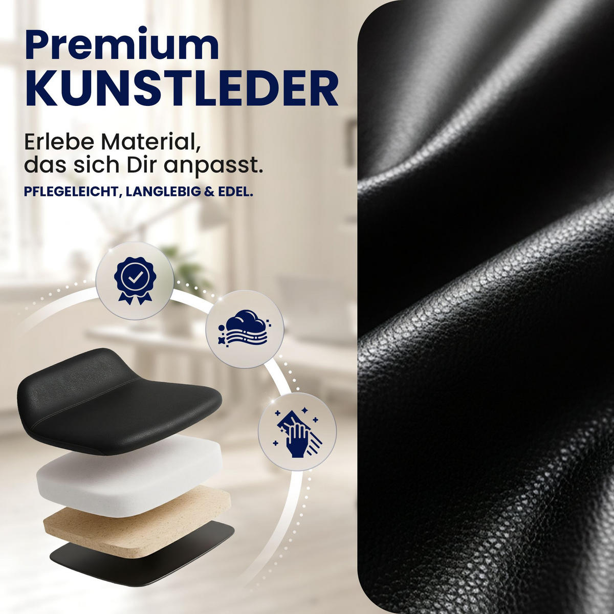 DREHSTUHL Lederlook Walnuss/Schwarz - Walnussfarben/Schwarz, Textil/Metall (53/81/57cm) - CLP